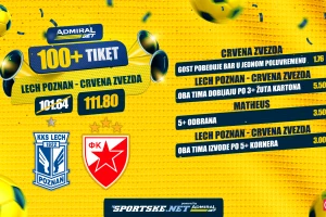 AdmiralBet 100+ tiket - Mateus, korneri, kartoni, Zvezdi barem poluvreme za kvotu 111,80